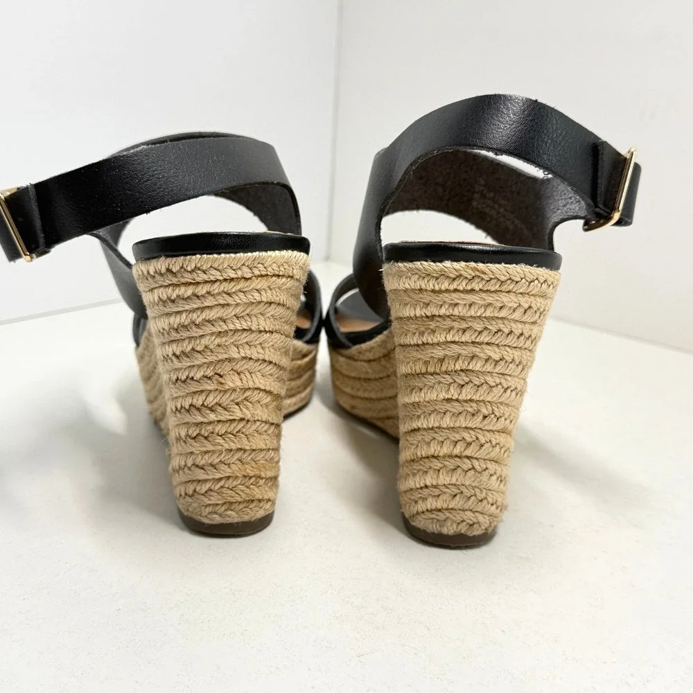 J. Crew Factory Black Espadrille Wedges Ankle Strap Platform Sandals 7M
